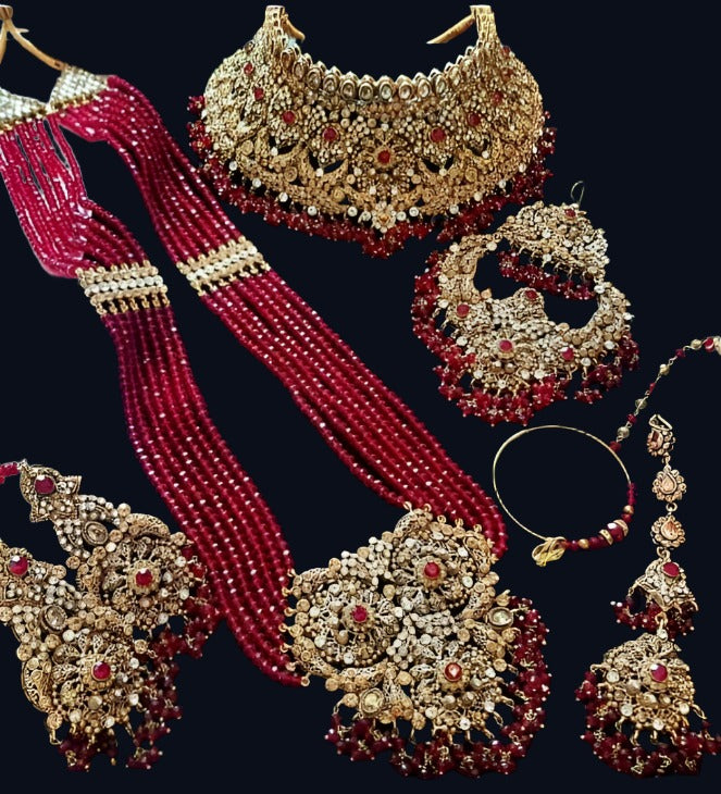 Pakistani Bridal Red Wedding Jewelry Sets Bridal Heavy Nauratan
